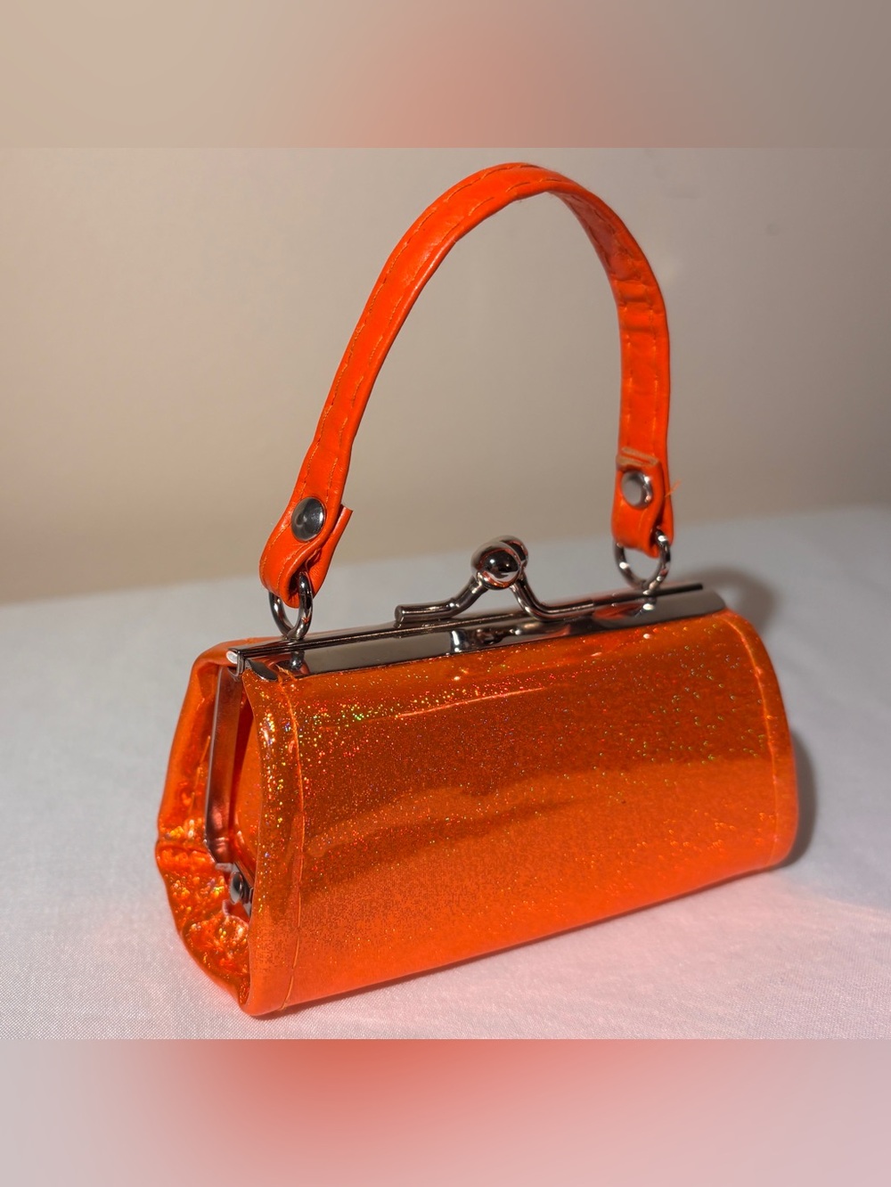 Orange Glitter Mini Bag - Top Handle Women's Bag - Micro Bag - Coin Purse - Picture 3 of 8